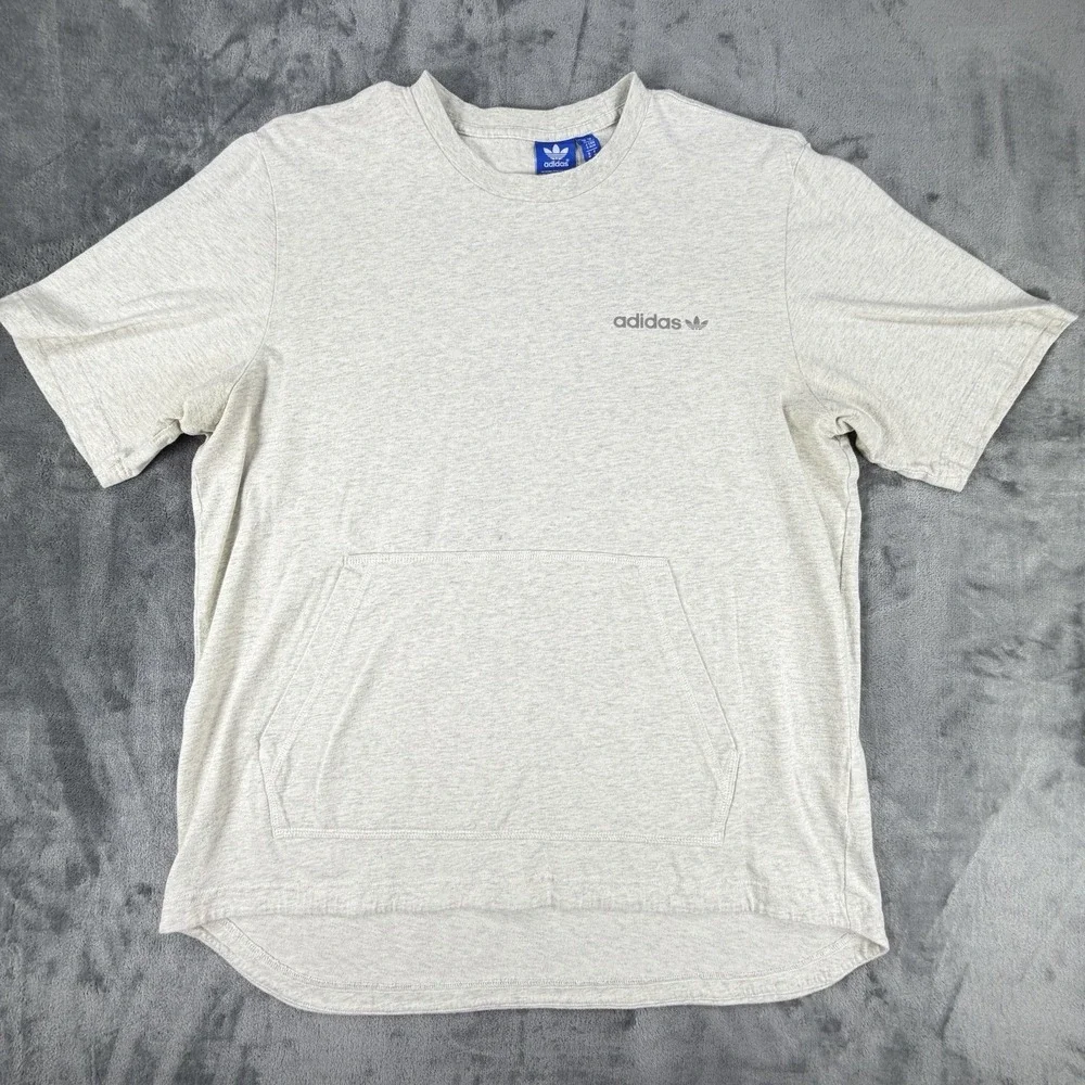 Adidas Originals Men's M Gray Short Sleeve Sweatshirt Kangaroo Pocket Trefoil